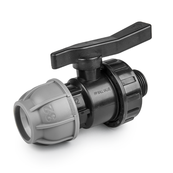 Кран Bradas для труб PE 32 мм х 1 PN10 із зовнішнім різьбленням (DSRA10V32M1)