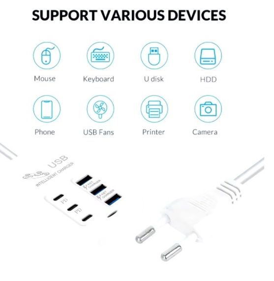 Адаптер блок живлення USB на 6 портів зарядний пристрій 3а 5 вольт 35W | Зображення 1