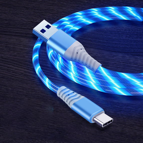 Кабель зарядки SV Type C - USB для Android устройств с подсветкой, Голубой