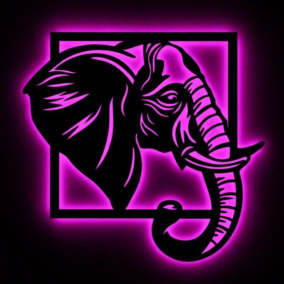 Панно декоративне картина на стіну Слон LED 16 кольорів телефон 475х500 acr-p000171