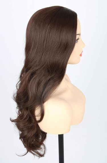 Парик женский темно-каштановый длинный волнистый, коричневые термостойкие искусственные синтетические волосы | Зображення 3
