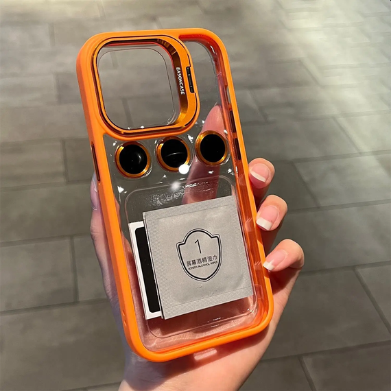 Чохол з підставкою та склом на камеру Lens Shield для iPhone 14 Pro колір Помаранчевий