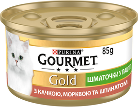Вологий корм Purina GOURMET GOLD для дорослих котів, качка, морква і шпинат 85г