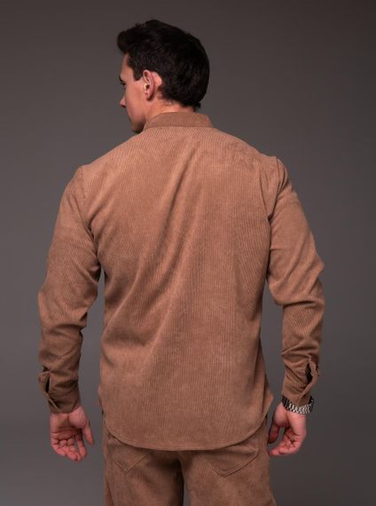 Чоловіча вельветова сорочка з коміром стійка та довгим рукавом на ґудзиках колір коричневий, розмір L RA2334 | Зображення 4