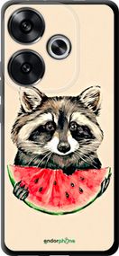 Чехол на Xiaomi Poco F6 Енотик с арбузом "4605b-3754-2448"