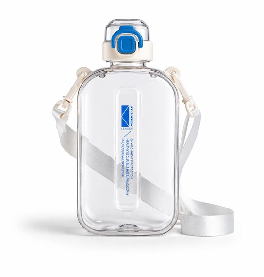 Эко-бутылка для воды 750 мл бежевая, BPA-free с ремешком и мерной шкалой | Зображення 1