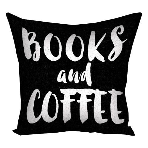 Подушка габардинова з принтом Books and coffee 50x50 (5P_22O006)