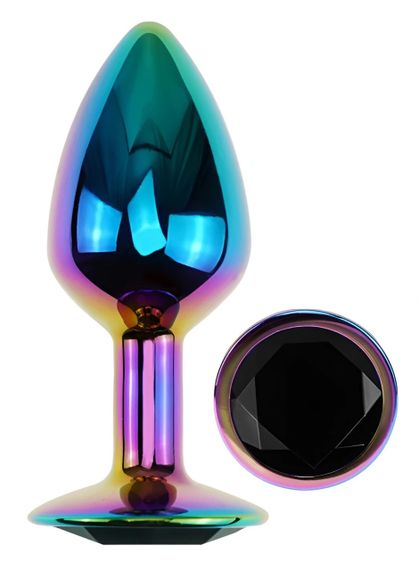 Анальная пробка EGZO Multicolor Round Plug Blue S с кристаллом, металлическая радужная Sex Aura | Зображення 1