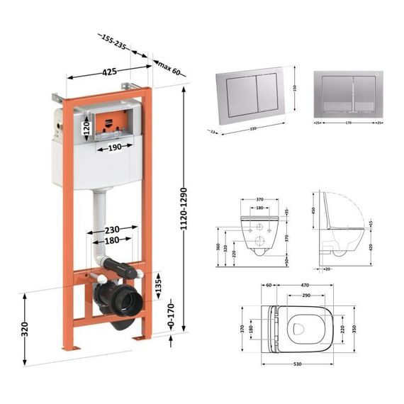Готове рішення Qtap для ванної кімнати: підвісний унітаз Gemini Ultra Quiet 530х365х373 + комплект інсталяції Nest 4 в 1 | Зображення 1