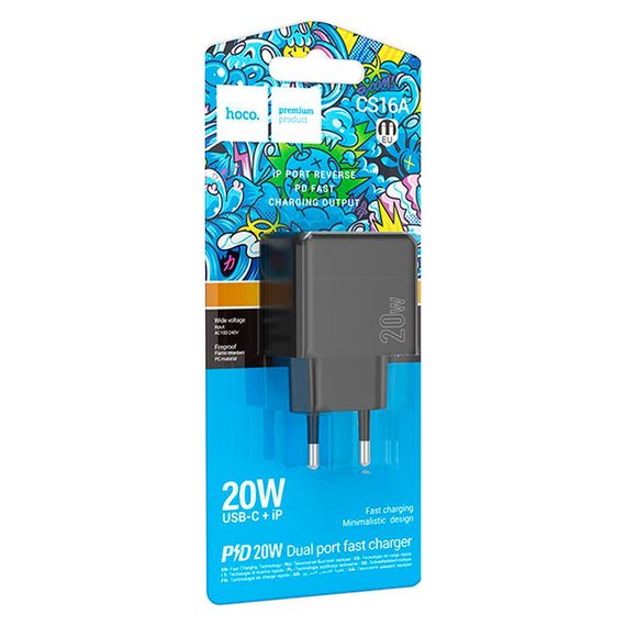 Набір СЗУ HOCO CS16A+кабель Туре-С/Lighting, 1xUSB-C+1xLighting, PD20W | Зображення 3