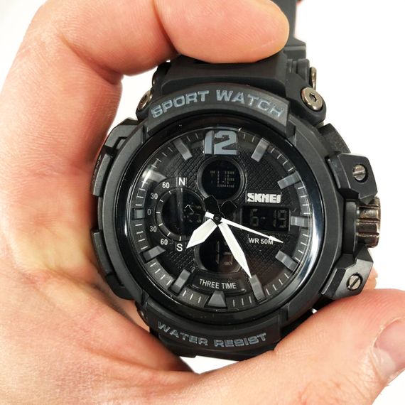 Годинник наручний чоловічий SKMEI 1343BK BLACK, годинник тактичний протиударний. Колір: чорний | Зображення 5