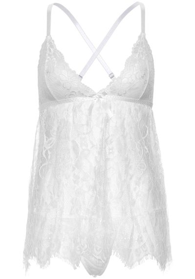 Сорочка беби-долл Leg Avenue Floral lace babydoll & string White S, стринги | Зображення 2