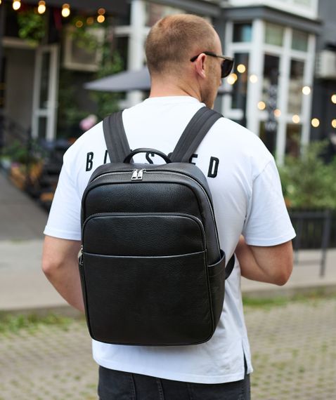 Універсальний чоловічий рюкзак із шкіри 41х31х16, зручний наплічник для ноутбука та документів, чорний | Зображення 1