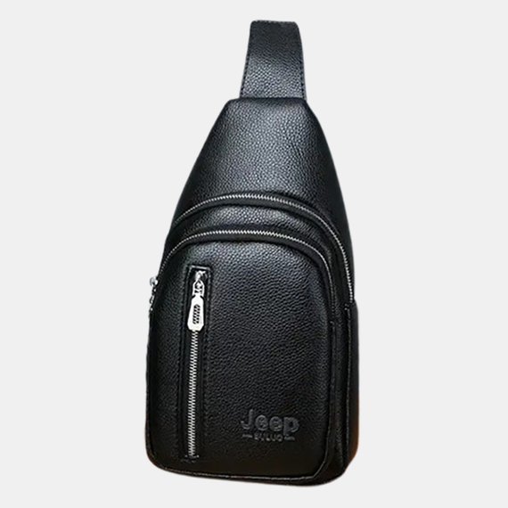 Сумка слінг чоловіча нагрудна з екошкіри Jeep чорна | Зображення 2