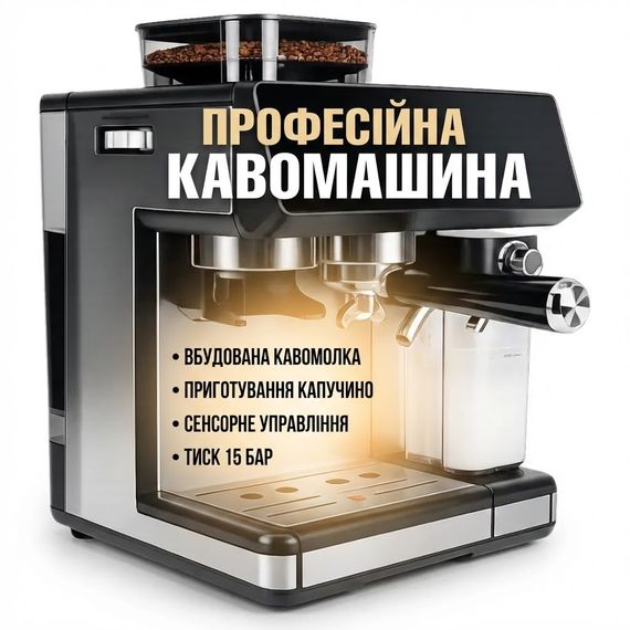 Кавомашина автоматична Zepline ZP-6807 1500 Вт з кавомолкою та капучинатором 20 Бар