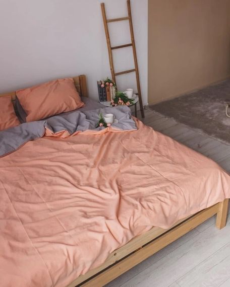 Постільна білизна євро Dushka Home Варена бавовна 20510 200х220 см персикова з сірим | Зображення 5
