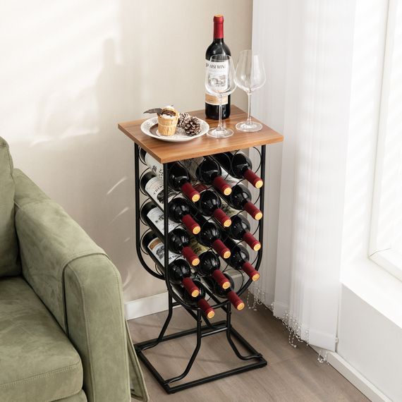 Стелаж винний Costway Mobile Sommelier на коліщатках у формі келиха на 14 пляшок коричневий | Зображення 1