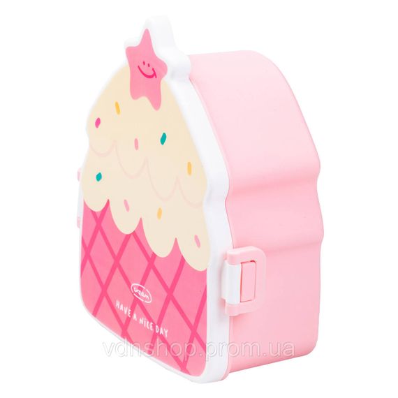 Дитячий ланч бокс на дві секції 950 мл пластиковий з вилкою та ложкою "Тістечко" Рожевий HP12271P | Зображення 3