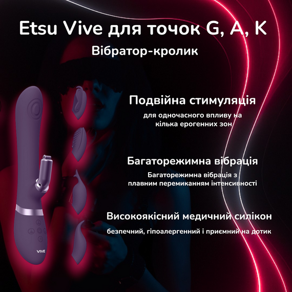 Вібратор-кролик Etsu для точок G, A, K та клітора, колір: фіолетовий Vive