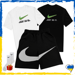 Комплект шорты Nike Big Swoosh и футболка 2шт Nike+Minekraft. Комплект Найк Биг Свуш Маинкрафт XS