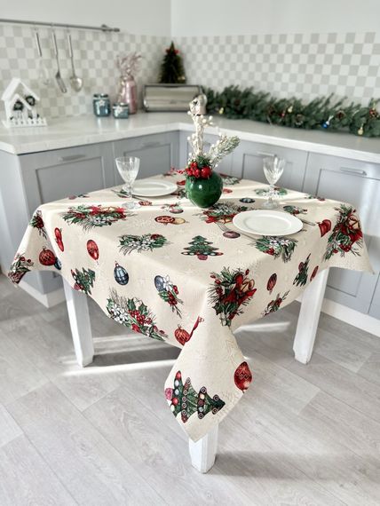 Скатертина гобеленова CABETO Limaso, 160x220, Прямокутна, Новорічний, Срібний люрекс, 75% поліестер, 22% бавовна, 3% акрил, Гобелен | Зображення 2