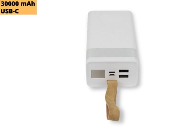 Павербанк зовнішній акумулятор XPRO BJ18A 30000 mAh з індикацією зарядки та ліхтариком білий (32441-01) | Зображення 1