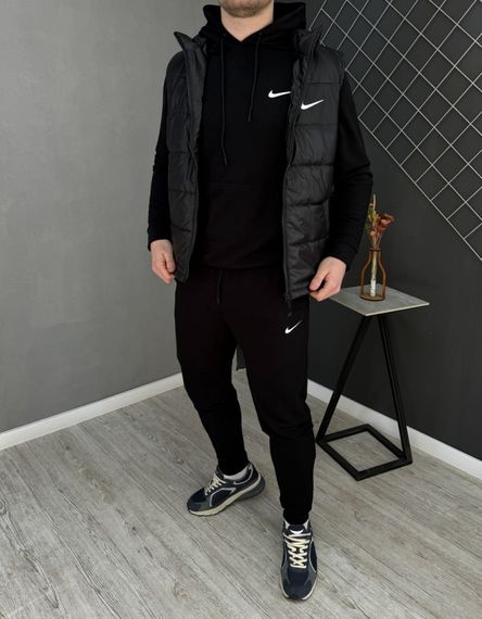 Демісезонний костюм чорний худі/штани  + жилетка Nike | Зображення 1