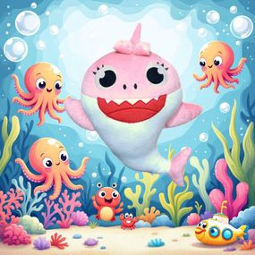 Плюшевая игрушка мама акула розовая подарок для ребенка 40 см BABY SHARK 02241