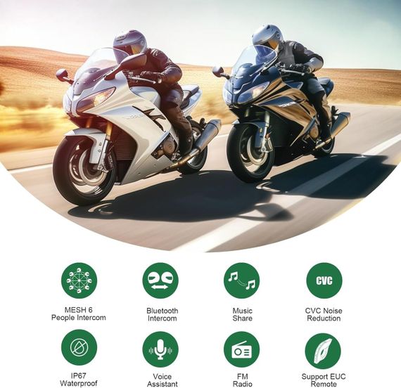 Мотогарнітура EJEAS Q8, інтерком Bluetooth 1000м з CVC шумозаглушенням, FM, IP67, 1200 мАг акумулятор, з Mesh 3.0 | Зображення 1