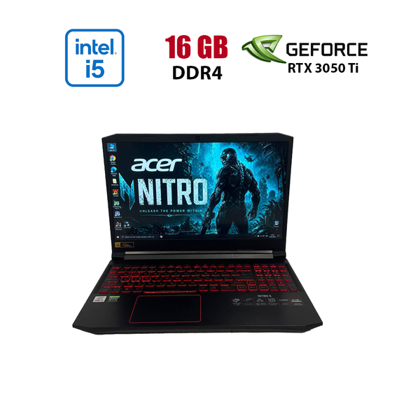 Игровой ноутбук Б-класс Acer Nitro 5 AN515-55 / 15.6" (1920x1080) IPS / Intel Core i5-10300H (4 (8) ядра по 2.5 - 4.5 GHz) / 16 GB DDR4 / 512 GB SSD / nVidia GeForce RTX 3050 Ti, 4 GB GDDR6, 128-bit / WebCam б/у