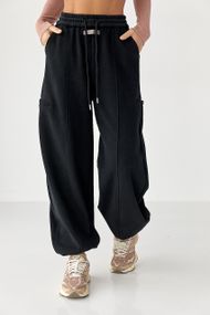 Однотонні теплі спортивні штани із затяжками внизу - чорний цвет, XL (є розміри)