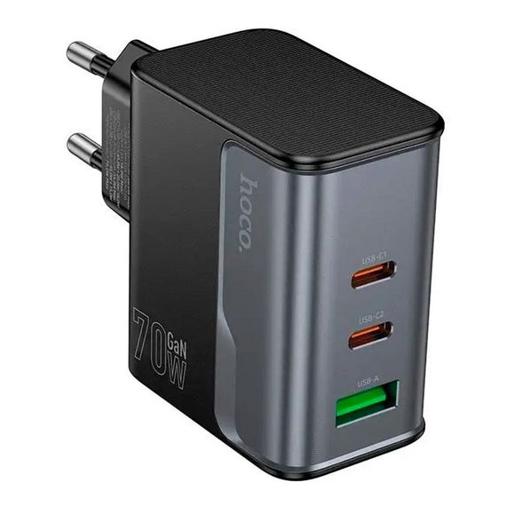 СЗУ 110-240V HOCO CS75A 2USB-C+1xUSB, PD70W+QC 3.0, Black, Blister | Зображення 1