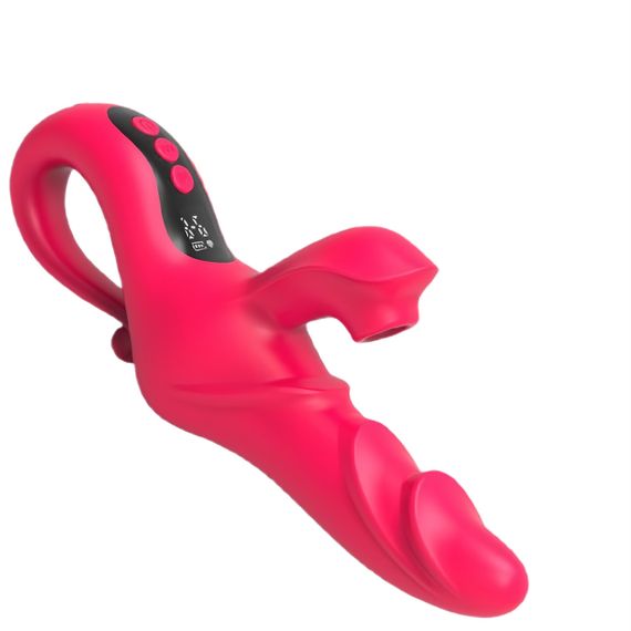 Многофункциональный вибратор с вакуумной стимуляцией и подогревом Sensoria HeatPulse Красный