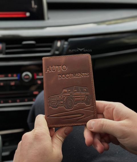 Обкладинка для автодокументів на права шкіряна коричнева зелена | Зображення 1