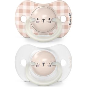 Пустышка Suavinex фізіологочна, 2 шт. 0-6 місяців, нічна/кролик (308214)