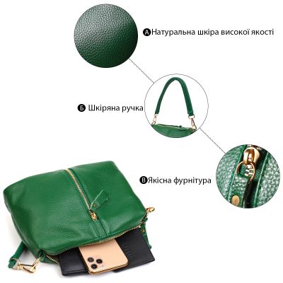 Сумка Vintage Через плече із натуральної шкіри Зелена (22097) | Зображення 7