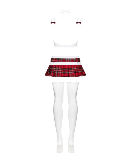Еротичний костюм школярки з мініспідницею Obsessive Schooly 5pcs costume L/XL, біло-червоний, топ, с, S/M | Зображення 5