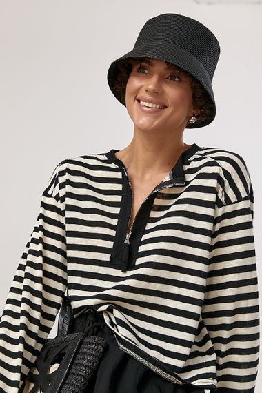 Легкий в'язаний лонгслів у смужку - чорний цвет, ONE SIZE (є розміри) | Зображення 4