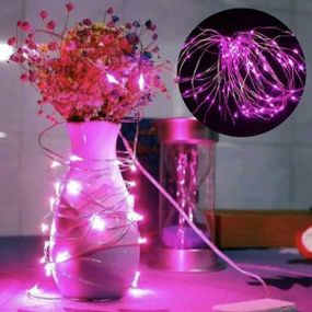 Гірлянда 200LED 20м на батарейках Рожева
