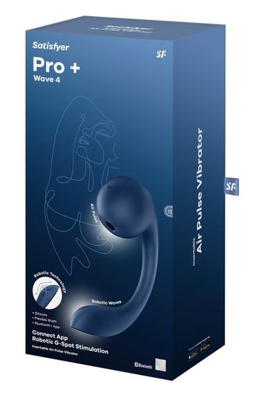 Вібратор для точки G і клітора Satisfyer Pro+ Wave 4 Connect App із застосунком, синій Sex Aura | Зображення 4