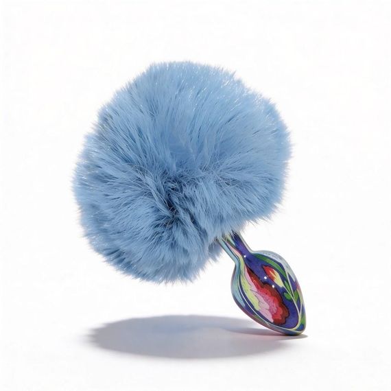 Анальна пробка з візерунком ALUME, S, металева синя з блакитним пушком, 7 х 2,8 см Sex Aura | Зображення 6