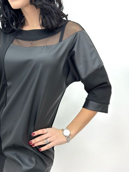 Женское стильное нарядное платье комбинированное с экокожей GF8978 размер 54/56 цвет черный | Зображення 6