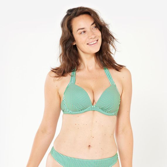 Верх купальника жіночий Elena з ефектом пуш-ап смугастий зелений/білий - UK 34B - EU 75B