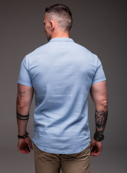 Мужская льнаная рубашка с коротким рукавом и воротником стойка на трех пуговицах RA1504 цвет голубой, размер XL | Зображення 2