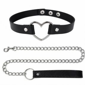 Ошейник с металлическим сердцем DS Fetish, с поводком, чёрный Sex Aura