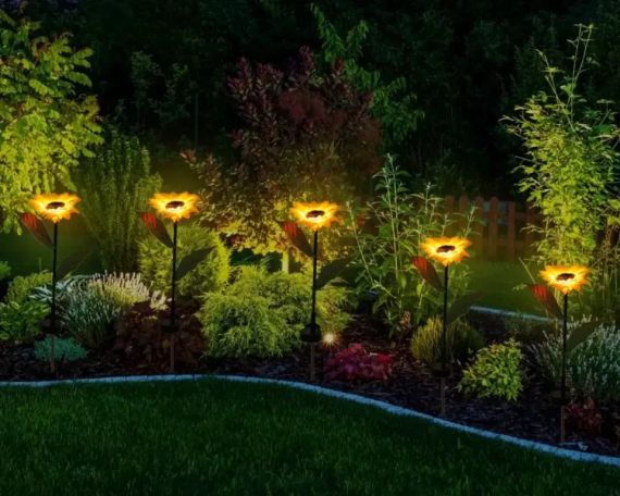 Садовый светильник на солнечной батарее Подсолнечник, 75 см, Теплый белый / Газонный светодиодный фонарь | Зображення 3