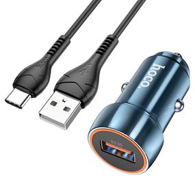 Набір АЗУ 12-24V HOCO Z46 + кабель Type-C, 1xUSB, 18W, кабель 1м, Blue