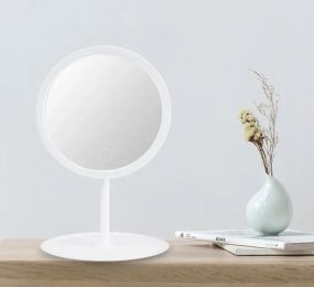Зеркало для макияжа, косметическое зеркало с LED с яркой лед подсветкой, встроенным аккумулятором, белое
