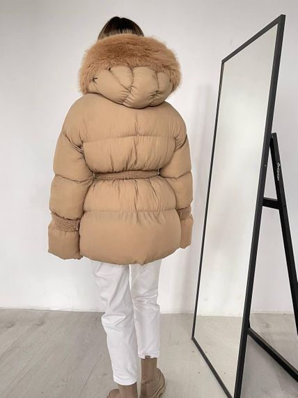 Пуховик с опушкой Cresh Puffer, карамель | Зображення 1