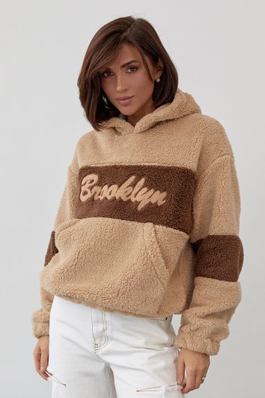 Женское худи из экомеха с надписью Brooklyn - светло-коричневый цвет, S (есть размеры) | Зображення 5
